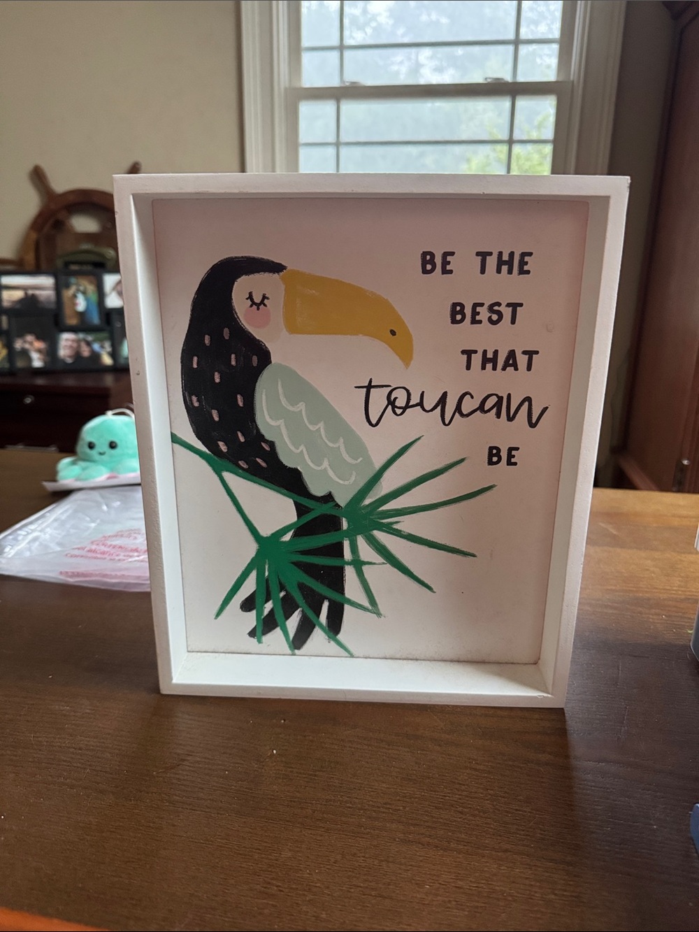 Hobby Lobby Pink Toucan Wall Art with Green and Yellow Accents 12x10